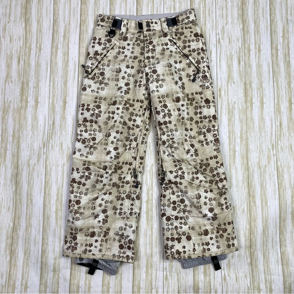 E408 Tan Brown Floral Turbine Snowboard Pants